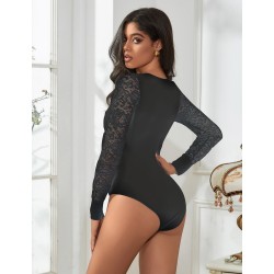 BODY NOIR MANCHE LONGUE EN DENTELLE