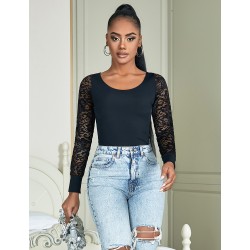 BODY NOIR MANCHE LONGUE EN DENTELLE