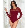 BODY ROUGE MANCHE LONGUE DENTELLE