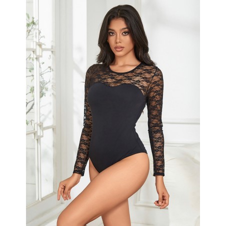 BODY NOIR MANCHE LONGUE EN DENTELLE