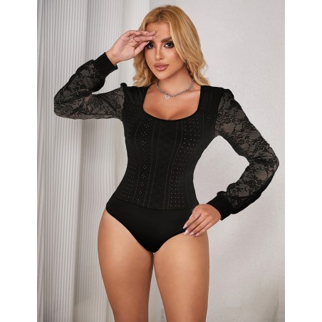 BODY NOIR MANCHE LONGUE EN DENTELLE