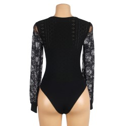 BODY NOIR MANCHE LONGUE EN DENTELLE