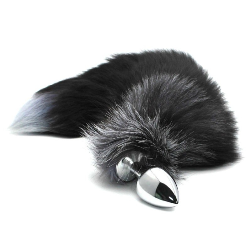 BLACK & WHITE FOX TAIL L