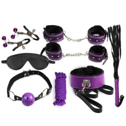 KIT BDSM NOIR ET VIOLET 8 PIÈCES